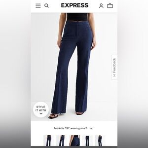 NWT Express High Waisted Flare Trousers - Dark Blue Size 4